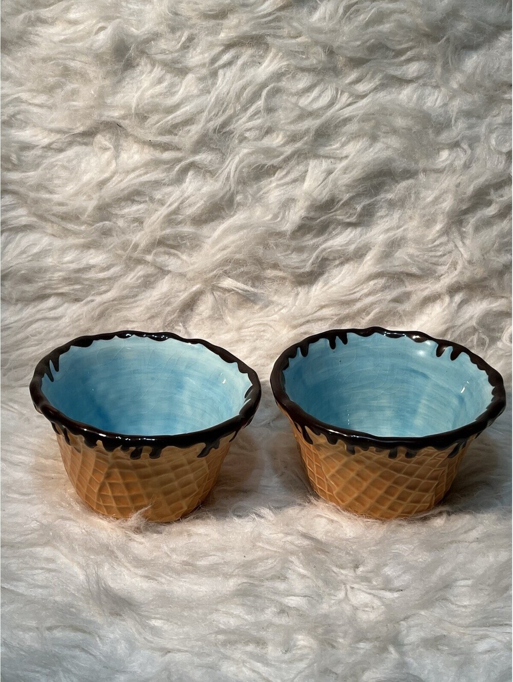 2 ceramic waffle cone ice cream bowls